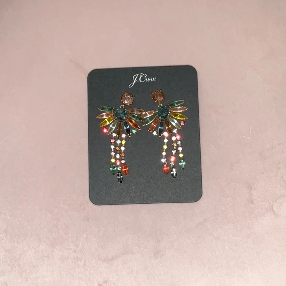 J. Crew Multicolor Crystal Fan Drop Earrings